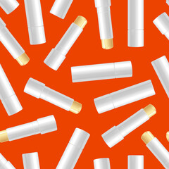 Realistic 3d Detailed White Blank Lip Balm Stick Seamless Pattern Background. Vector