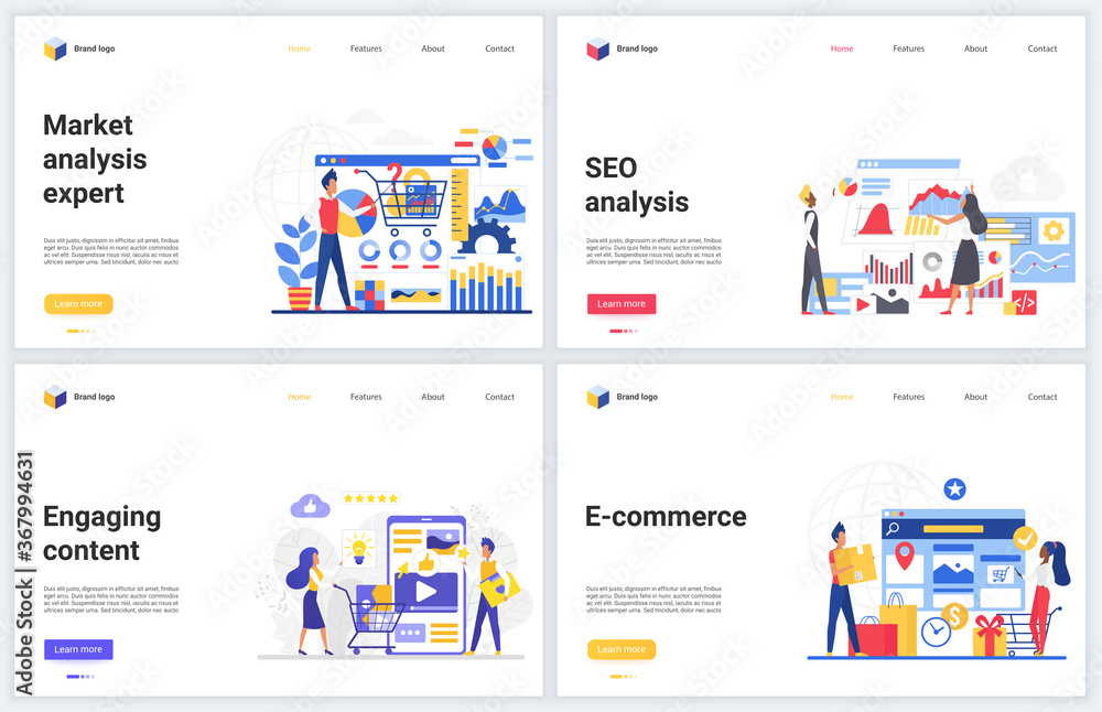 Poster seo technology, market expert analysis vector illustrations. creative modern concept web page banner