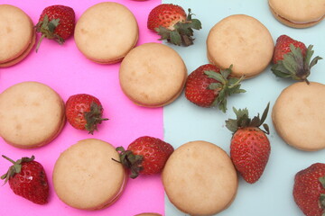 strawberry cookies  on colour background