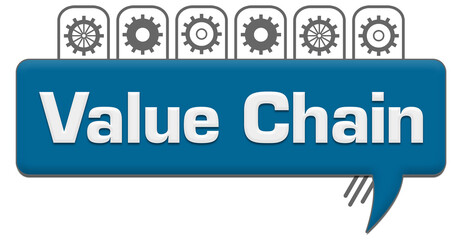 Value Chain Blue Grey Comment Symbol With Gears On Top 