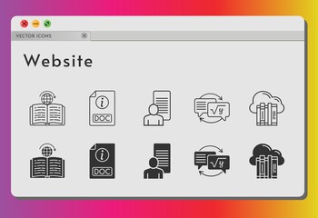 website icon set. included cloud, study, homework, doc, learning icons on white background. linear, filled styles.