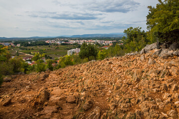 Landscape with view on the city and mountains in Medjugorje, Bosnia and Herzegovina