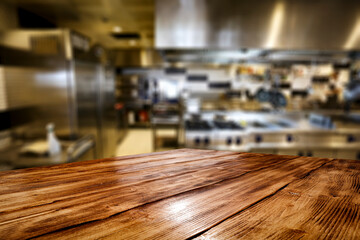 Desk of free space and kitchen interior 