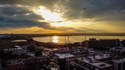 Fototapeta premium Beautiful sunset over the lake from Pomorie in Bulgaria 