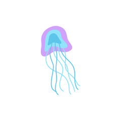 Obraz na płótnie Canvas Jellyfish cute vector illustration. Hand drawn ocean, marine, sea blue and purple medusa animal. Isolated.