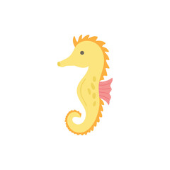 Seahorse cute vector illustration. Hand drawn ocean, marine, sea yellow and pink seahorse animal. Isolated.