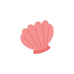 Red seashell cute vector hand drawn illustration. Marine, ocean shell, scallop icon, sticker, isolated.