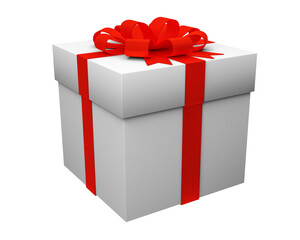 Gift box with red ribbon isolated on white background. 3d render.