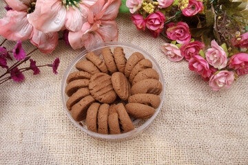 christmas cookies on wooden background