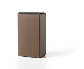 Rectangular box of noble brown color of perfume for men or boy isolated on white background. Gift paper box with copy space.