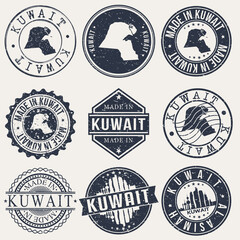 Kuwait Set of Stamps. Travel Stamp. Made In Product. Design Seals Old Style Insignia.