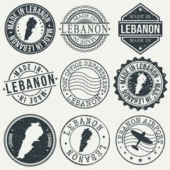 Lebanon Set of Stamps. Travel Stamp. Made In Product. Design Seals Old Style Insignia.