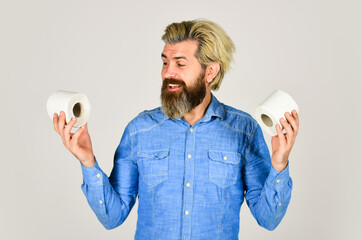 Demand more. guy suffer from diarrhea. toilet paper shortage in coronavirus panic. fear of pandemic...