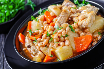 close-up of a portion of pork stew