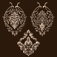 Vector set of damask ornamental elements. Elegant floral abstract elements for design. Perfect for invitations, cards etc.