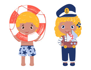 Children play with nautical toys.