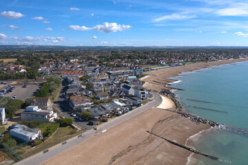Fototapeta na wymiar Felpham in West Sussex beautiful aerial view of the coastline on a beautiful summer day.
