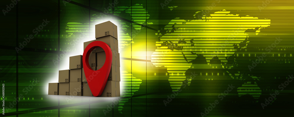 Fototapete 3d rendering red map pointer in card box