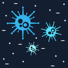 Coronavirus pandemic medical background with infected covid 19 cells or bacteria on a dark blue background. COVID-19, dangerous virus vector illustration