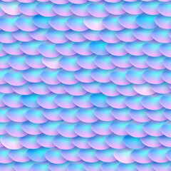 Mermaid tail foil texture effect background. Vector iridescent neon pattern. Holographic fish or hologram dragon scale template.
