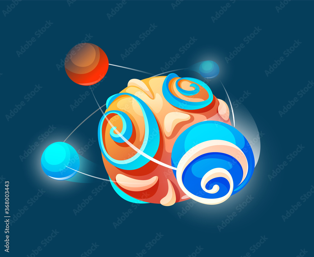 Aufkleber space game element. cartoon luminous shine space object rotates around itself on outer space backgro
