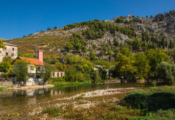 Fototapeta na wymiar Bona river and mountains in Blagaj, Bosnia and Herzegovina