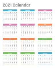 calendar for 2021 starts sunday, vector calendar design 2021 year