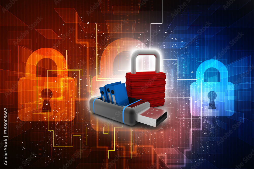 Poster 3d rendering office document in usb