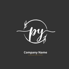 P Y PY Initial handwriting and signature logo design with circle. Beautiful design handwritten logo for fashion, team, wedding, luxury logo.