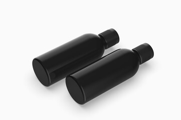 black plastic bottle on white background