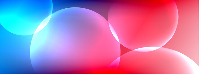 Vector abstract background liquid bubble circles on fluid gradient with shadows and light effects. Shiny design templates for text