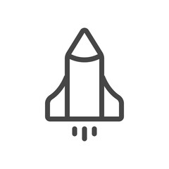 Space rocket icon in thin line style isolated on white background. Launch and speed symbol. Vector illustration.