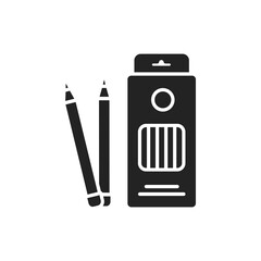 Box colored pencils black glyph icon. Tools for drawing concept. School supplies. Sign for web page, mobile app, banner, social media