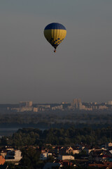 balloon on the city in the morning