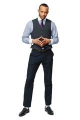 full length studio shot of a african-american businessman Isolated on white background