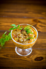 Eggplant caviar in the rustic bowl closeup