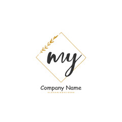 M Y MY Initial handwriting and signature logo design with circle. Beautiful design handwritten logo for fashion, team, wedding, luxury logo.