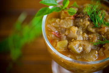 Eggplant caviar in the rustic bowl closeup