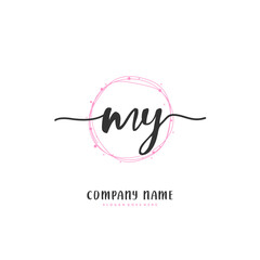 M Y MY Initial handwriting and signature logo design with circle. Beautiful design handwritten logo for fashion, team, wedding, luxury logo.
