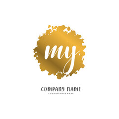 M Y MY Initial handwriting and signature logo design with circle. Beautiful design handwritten logo for fashion, team, wedding, luxury logo.