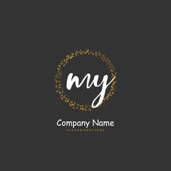 M Y MY Initial handwriting and signature logo design with circle. Beautiful design handwritten logo for fashion, team, wedding, luxury logo.