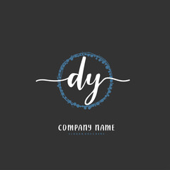 D Y DY Initial handwriting and signature logo design with circle. Beautiful design handwritten logo for fashion, team, wedding, luxury logo.