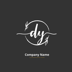D Y DY Initial handwriting and signature logo design with circle. Beautiful design handwritten logo for fashion, team, wedding, luxury logo.