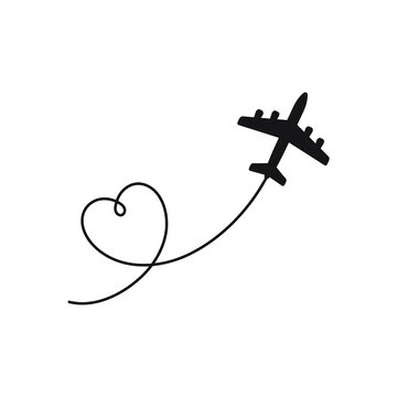 Airplane route vector illustration. Heart path trace isolated on white background.