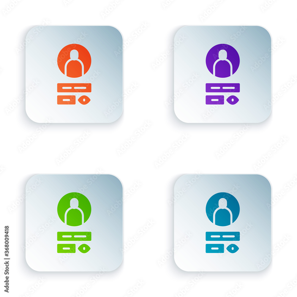 Poster color create account screen icon isolated on white background. set colorful icons in square buttons.