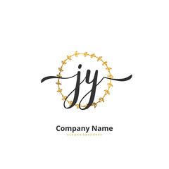 J Y JY Initial handwriting and signature logo design with circle. Beautiful design handwritten logo for fashion, team, wedding, luxury logo.