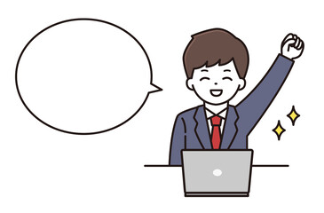 男子学生 パソコン 吹き出し イラスト