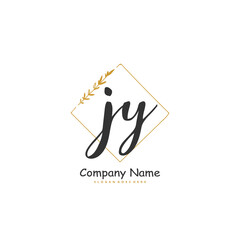 J Y JY Initial handwriting and signature logo design with circle. Beautiful design handwritten logo for fashion, team, wedding, luxury logo.