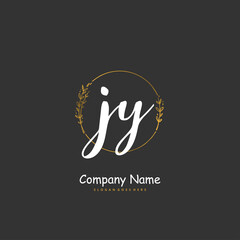 J Y JY Initial handwriting and signature logo design with circle. Beautiful design handwritten logo for fashion, team, wedding, luxury logo.