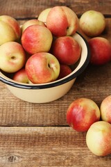 Juicy nectarines on a wooden table macro